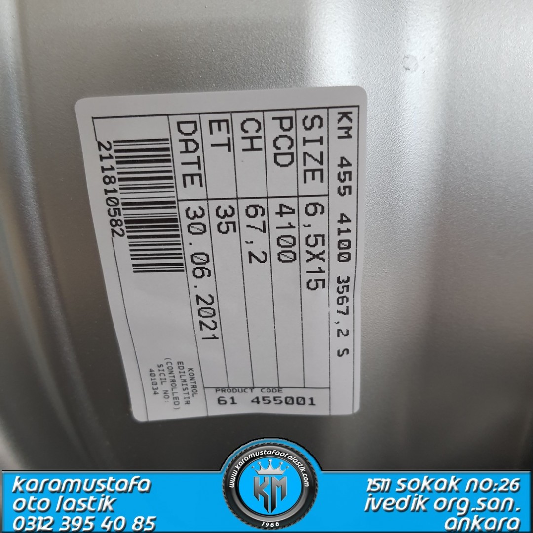 HONDA VITEC * KM 455  6,5*15 4*100 ET35 67,1 SILVER  * KAMPANYALI *